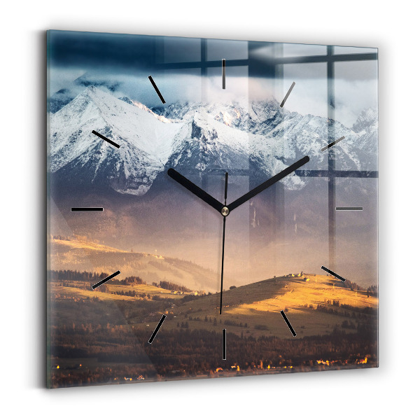 Square glass wall clock Winter landscape of the Tatra Mountains