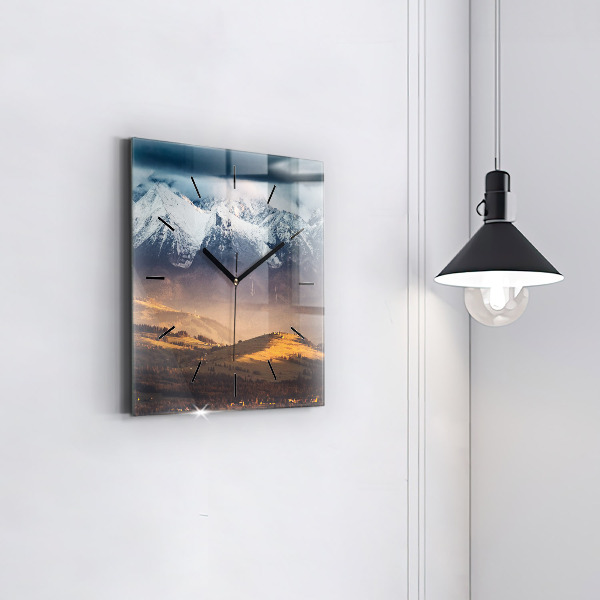 Square glass wall clock Winter landscape of the Tatra Mountains