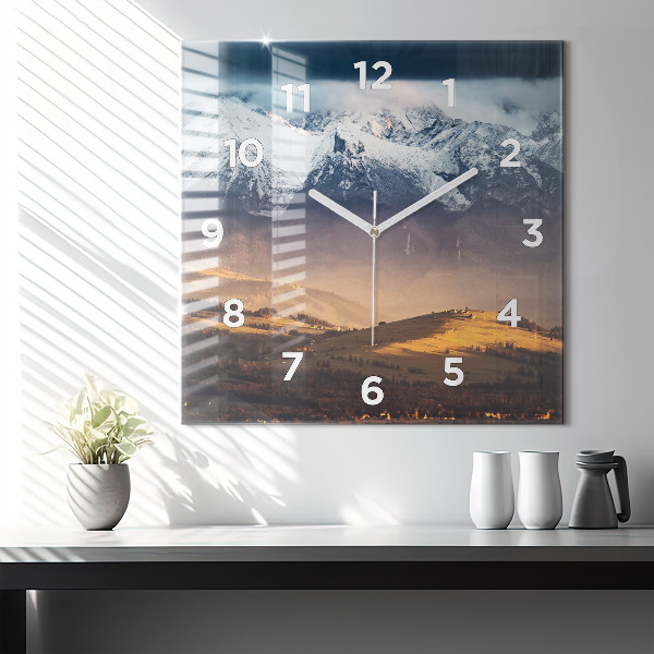 Square glass wall clock Winter landscape of the Tatra Mountains