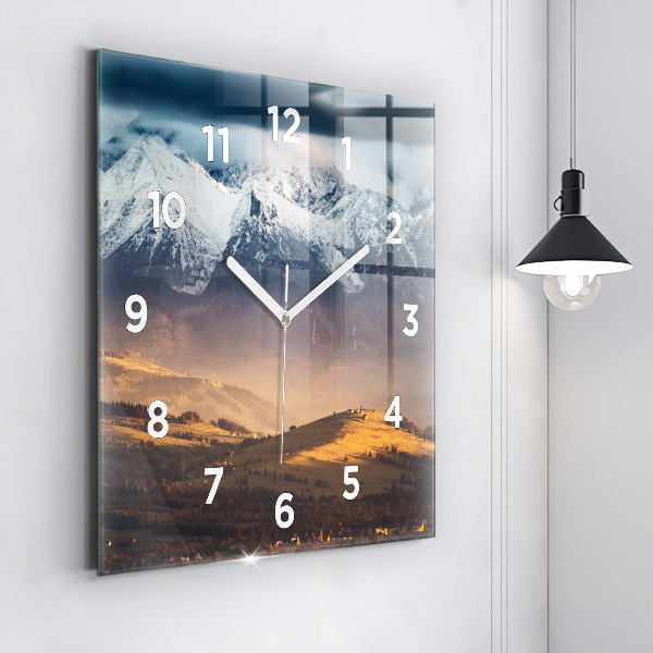 Square glass wall clock Winter landscape of the Tatra Mountains
