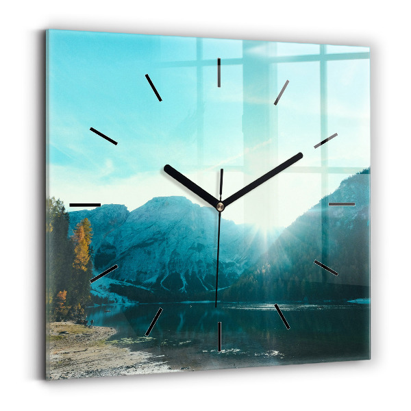 Square glass wall clock Mountain and river in Poland