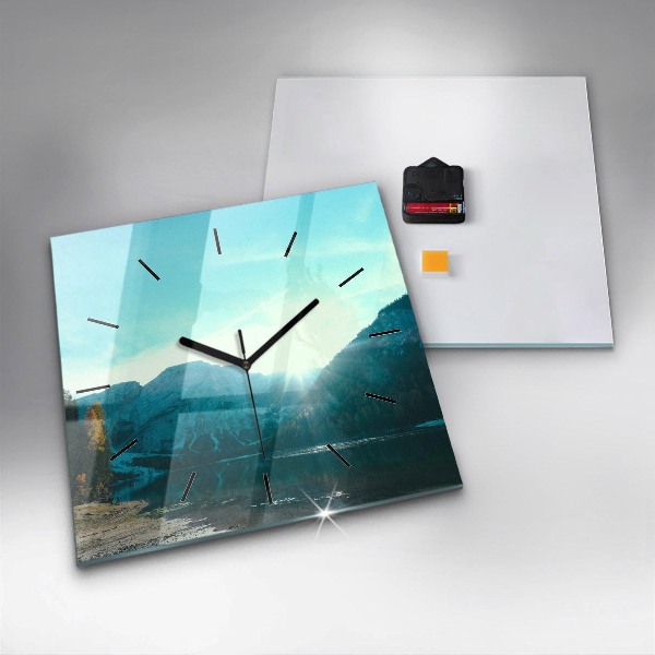 Square glass wall clock Mountain and river in Poland