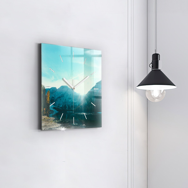 Square glass wall clock Mountain and river in Poland