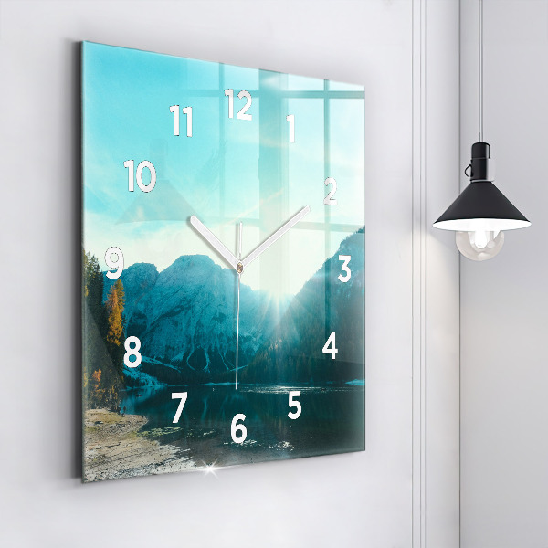 Square glass wall clock Mountain and river in Poland