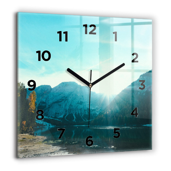 Square glass wall clock Mountain and river in Poland