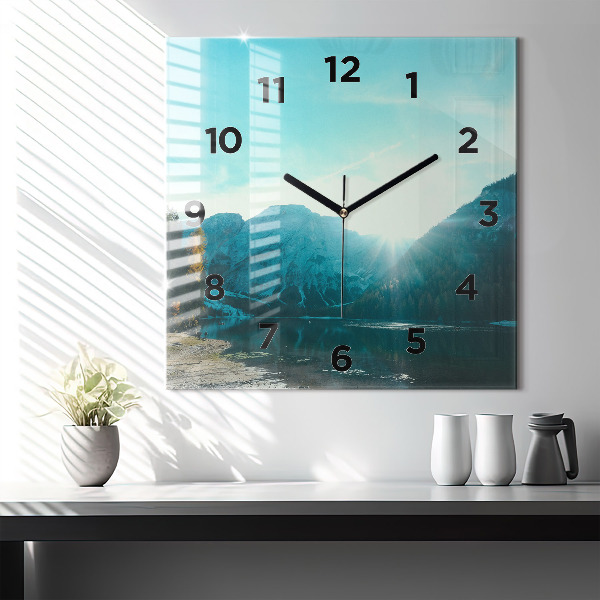 Square glass wall clock Mountain and river in Poland