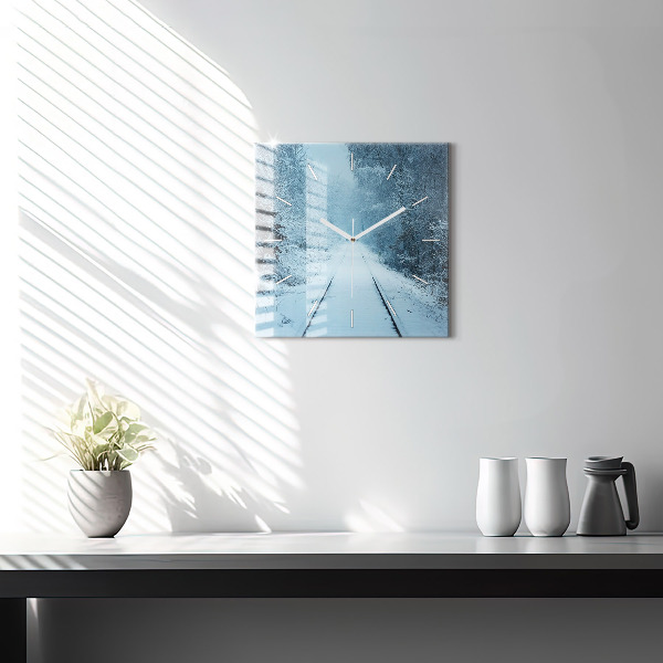 Square glass wall clock Deer on the tracks