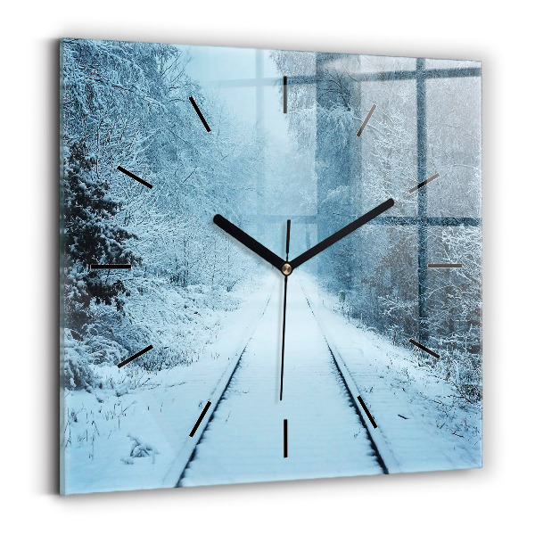 Square glass wall clock Deer on the tracks