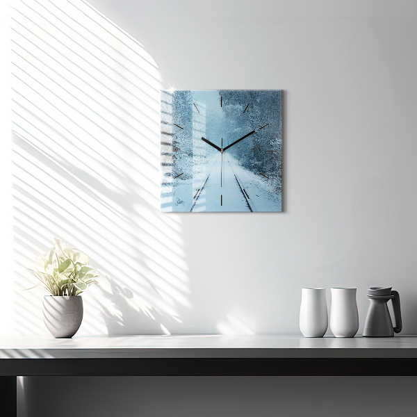 Square glass wall clock Deer on the tracks