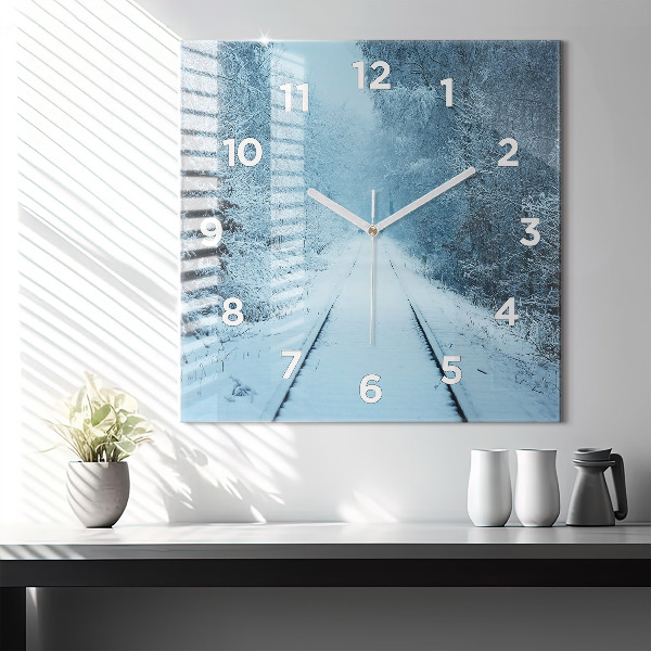 Square glass wall clock Deer on the tracks
