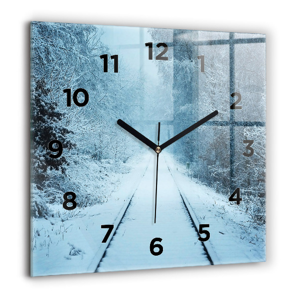 Square glass wall clock Deer on the tracks