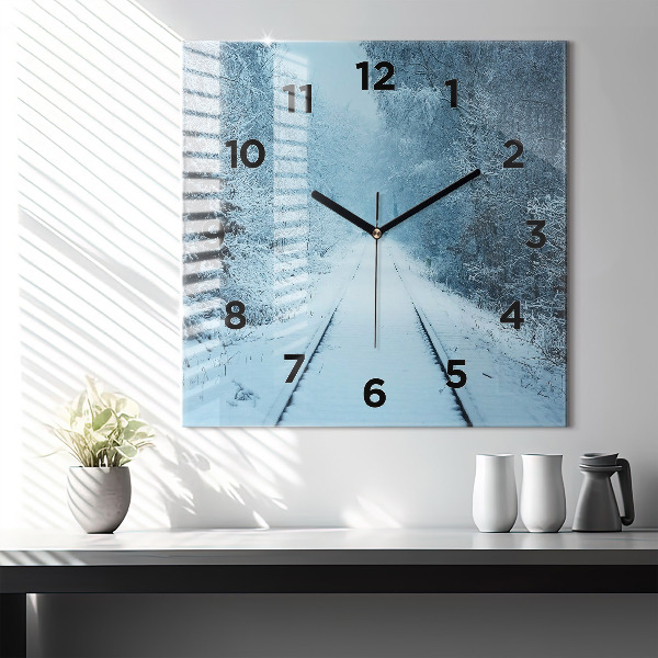 Square glass wall clock Deer on the tracks