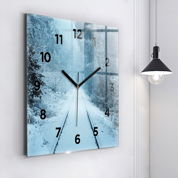 Square glass wall clock Deer on the tracks
