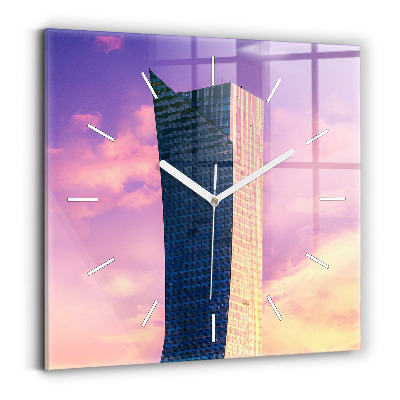 Square glass wall clock Skyscraper in Warsaw