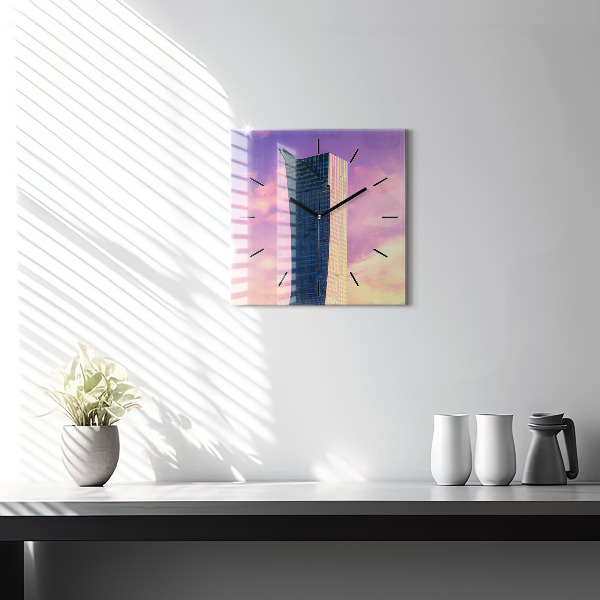 Square glass wall clock Skyscraper in Warsaw