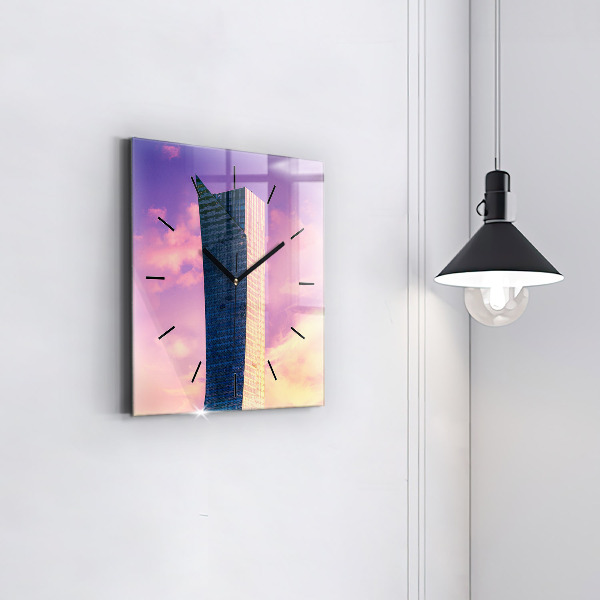 Square glass wall clock Skyscraper in Warsaw