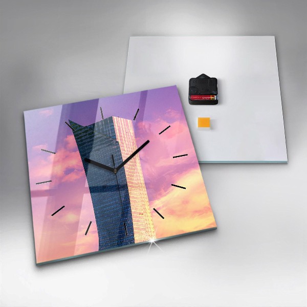 Square glass wall clock Skyscraper in Warsaw