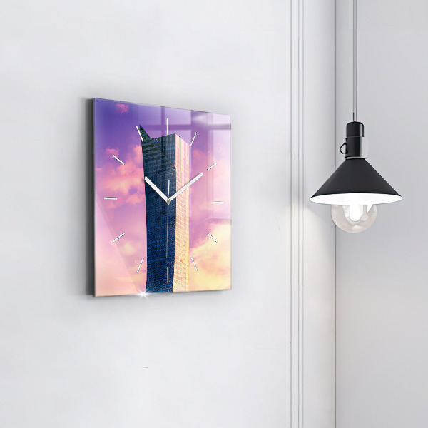 Square glass wall clock Skyscraper in Warsaw