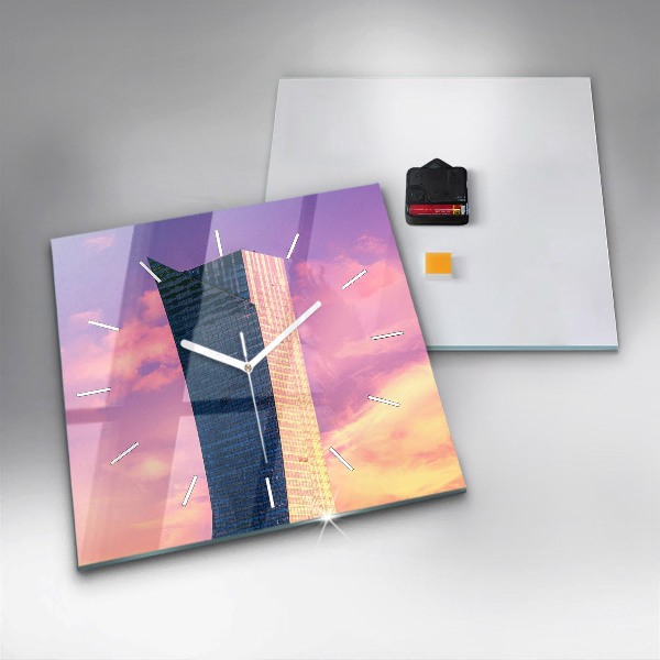 Square glass wall clock Skyscraper in Warsaw