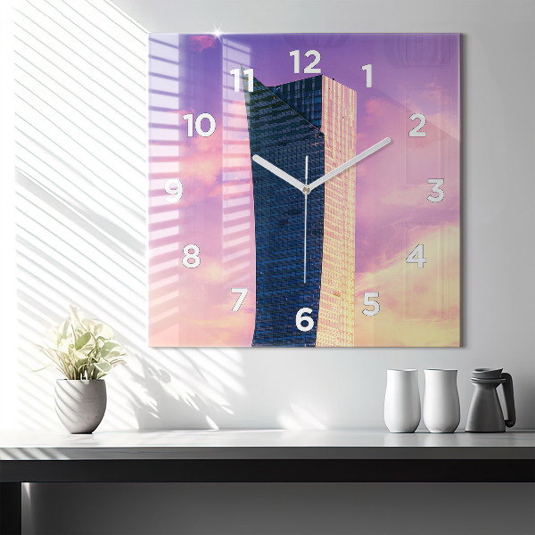 Square glass wall clock Skyscraper in Warsaw