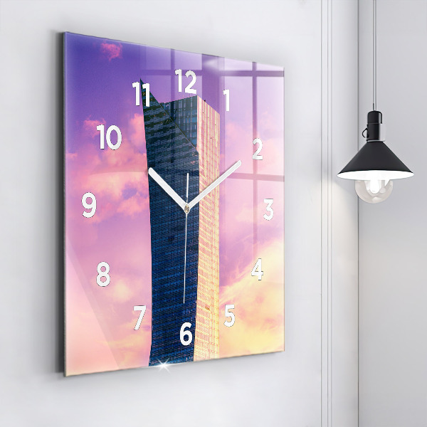 Square glass wall clock Skyscraper in Warsaw