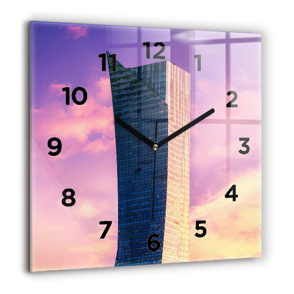 Square glass wall clock Skyscraper in Warsaw