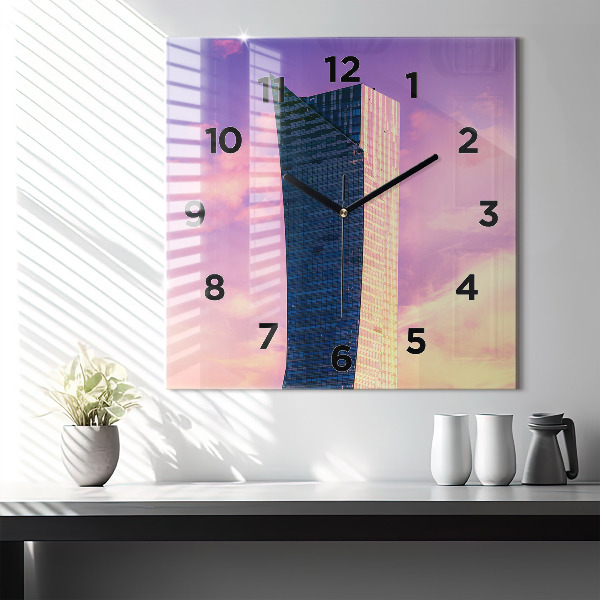 Square glass wall clock Skyscraper in Warsaw