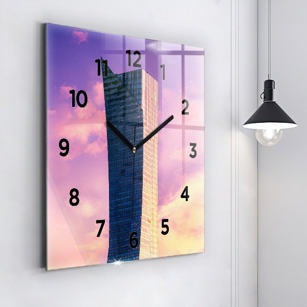 Square glass wall clock Skyscraper in Warsaw
