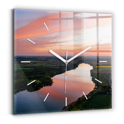 Square glass wall clock Lake view