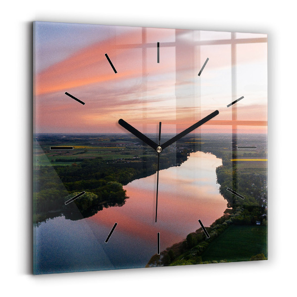 Square glass wall clock Lake view