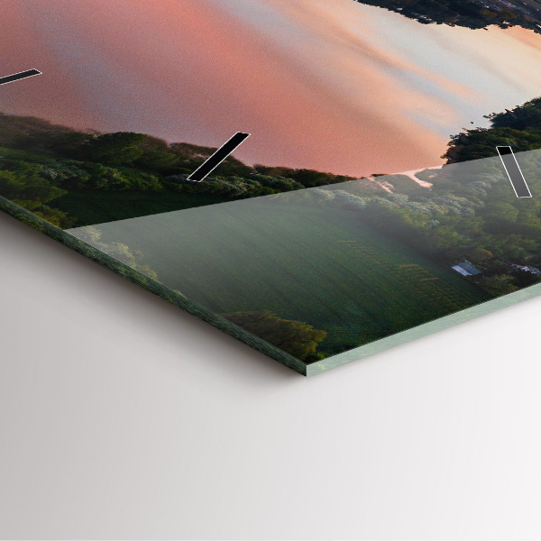 Square glass wall clock Lake view