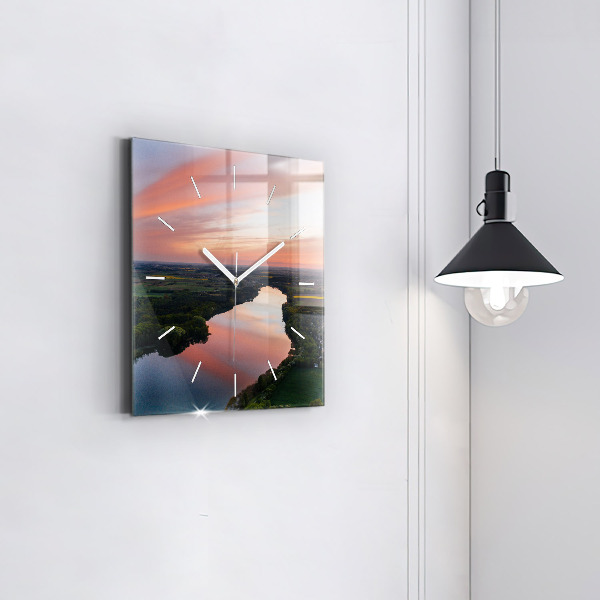 Square glass wall clock Lake view