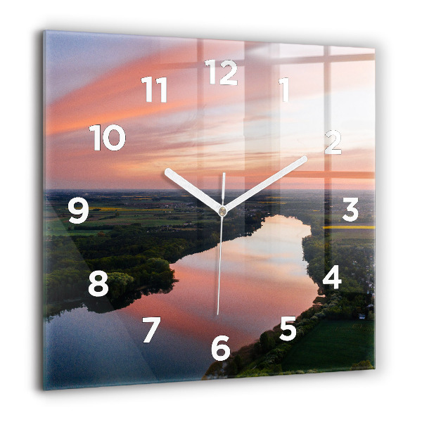 Square glass wall clock Lake view