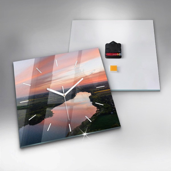 Square glass wall clock Lake view