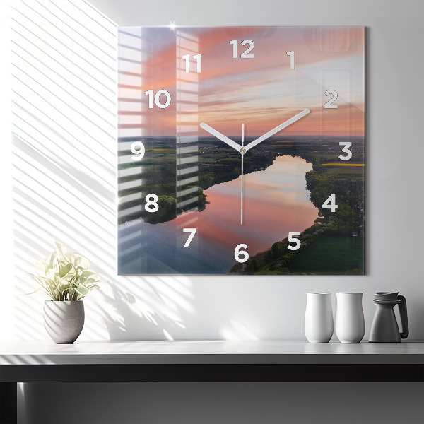 Square glass wall clock Lake view