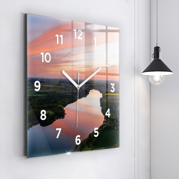 Square glass wall clock Lake view