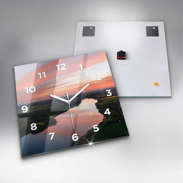 Square glass wall clock Lake view