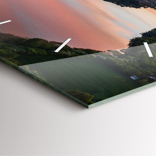 Square glass wall clock Lake view