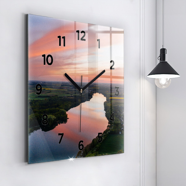 Square glass wall clock Lake view