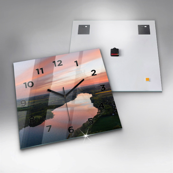 Square glass wall clock Lake view