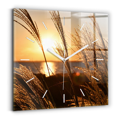 Square glass wall clock Wheat in the golden sun