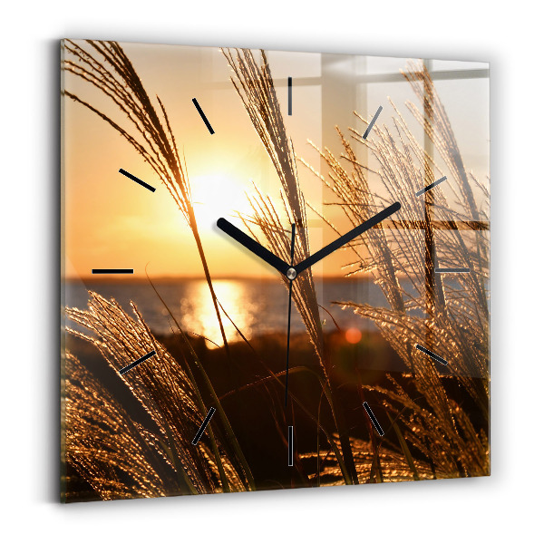 Square glass wall clock Wheat in the golden sun