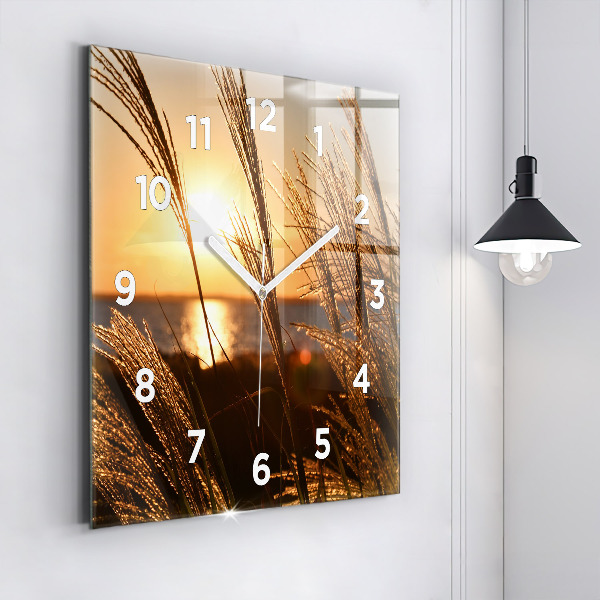 Square glass wall clock Wheat in the golden sun