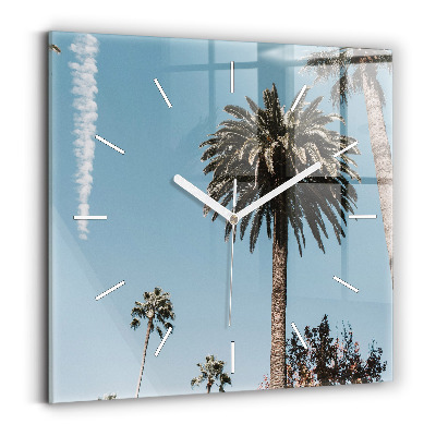 Square glass wall clock Palm trees in Los Angeles