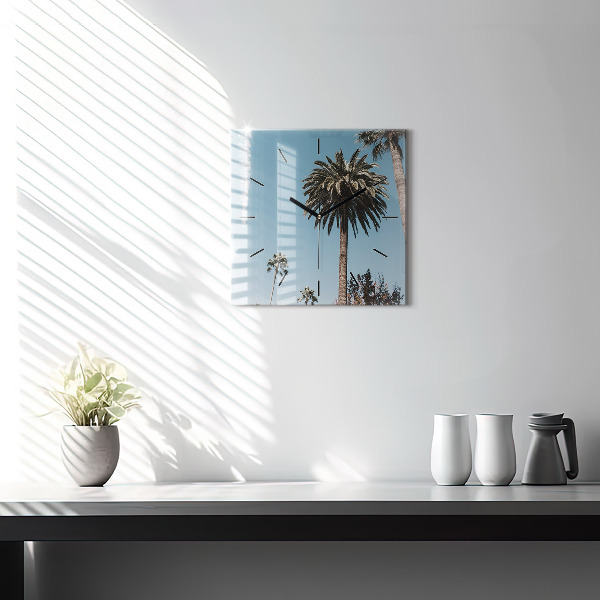 Square glass wall clock Palm trees in Los Angeles