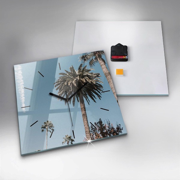 Square glass wall clock Palm trees in Los Angeles