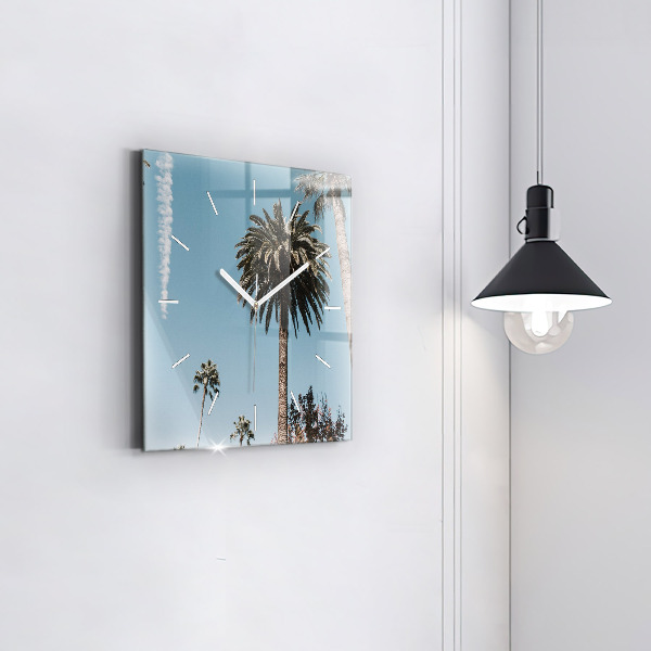 Square glass wall clock Palm trees in Los Angeles