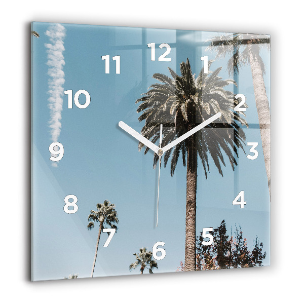 Square glass wall clock Palm trees in Los Angeles
