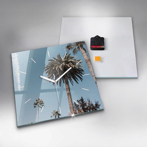 Square glass wall clock Palm trees in Los Angeles