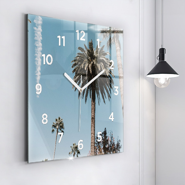 Square glass wall clock Palm trees in Los Angeles